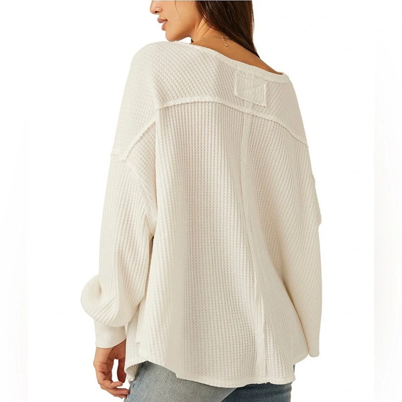 Free People Coraline Waffle Knit V-Neck Long Sleeve Thermal Size Small - Picture 2 of 7